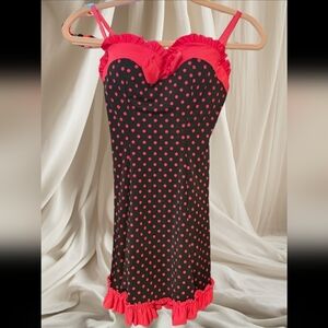 Victoria's Secret Vintage Black and Pink Polka-Dot Nighty